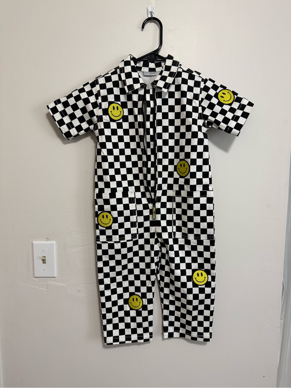Little Trouble Black & White Checkerboard Smile Patch One-Piece